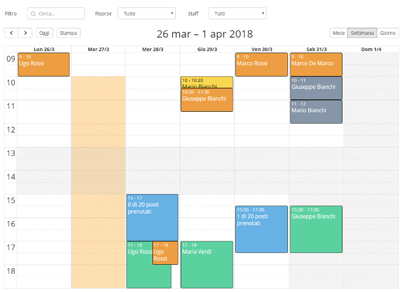 Calendario degli appuntamenti