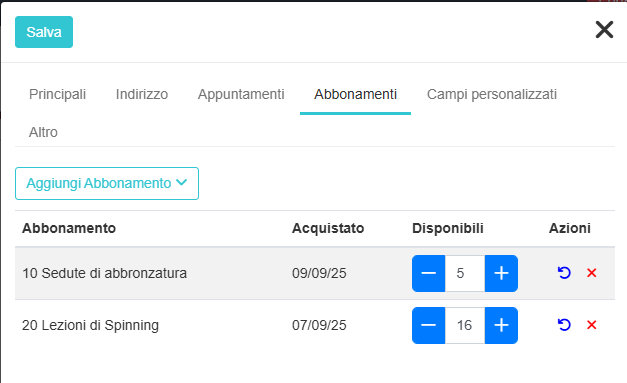 Abbonamenti del cliente
