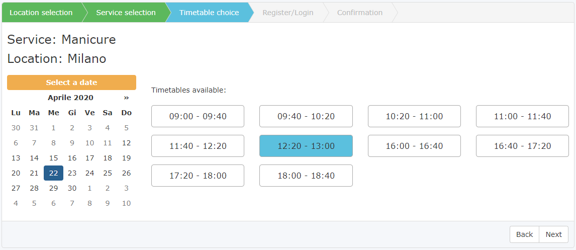 sélection de l’horaire du rendez-vous en ligne