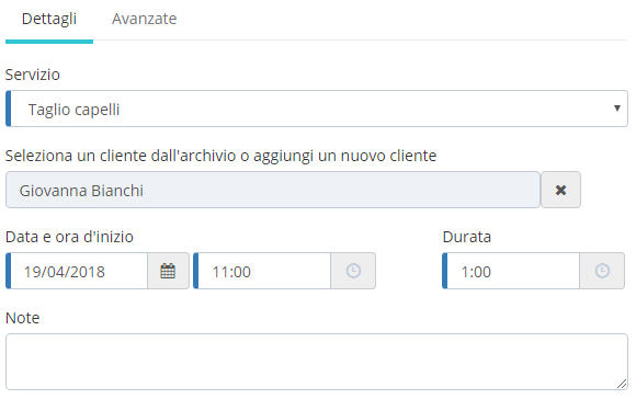 Inserimento di un appuntamento nel calendario delle prenotazioni online