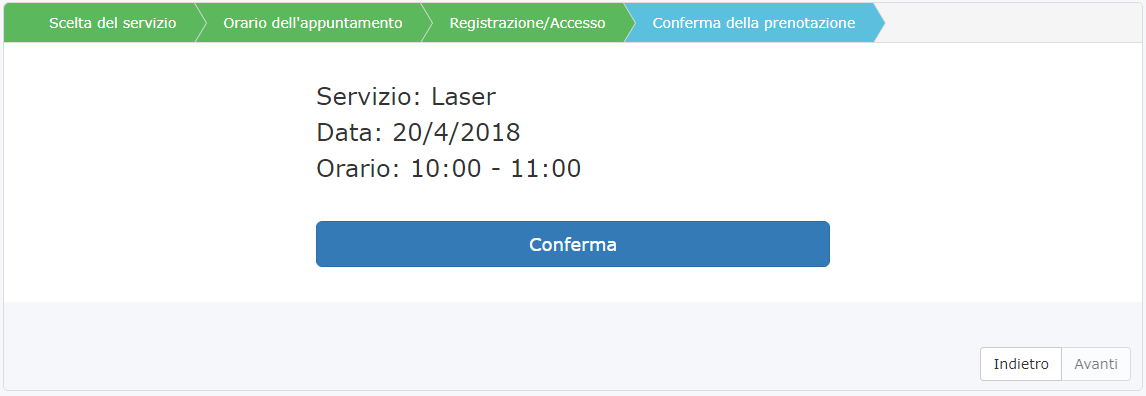 Conferma della prenotazione online