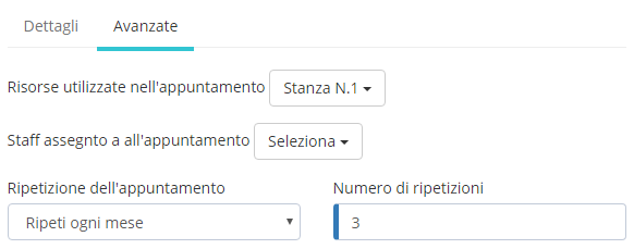 Ripetizione di un appuntamento nel calendario delle prenotazioni