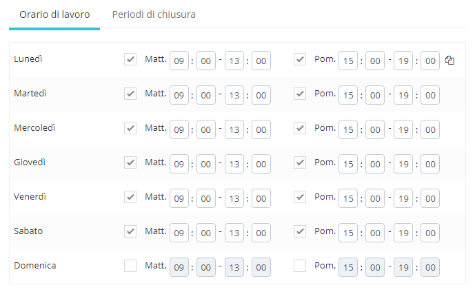 Orari disponibili per le prenotazioni